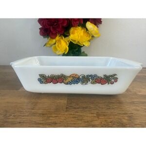 Vintage Anchor Hocking Fire King Natures Bounty Fruit Harvest Milk Glass Dish